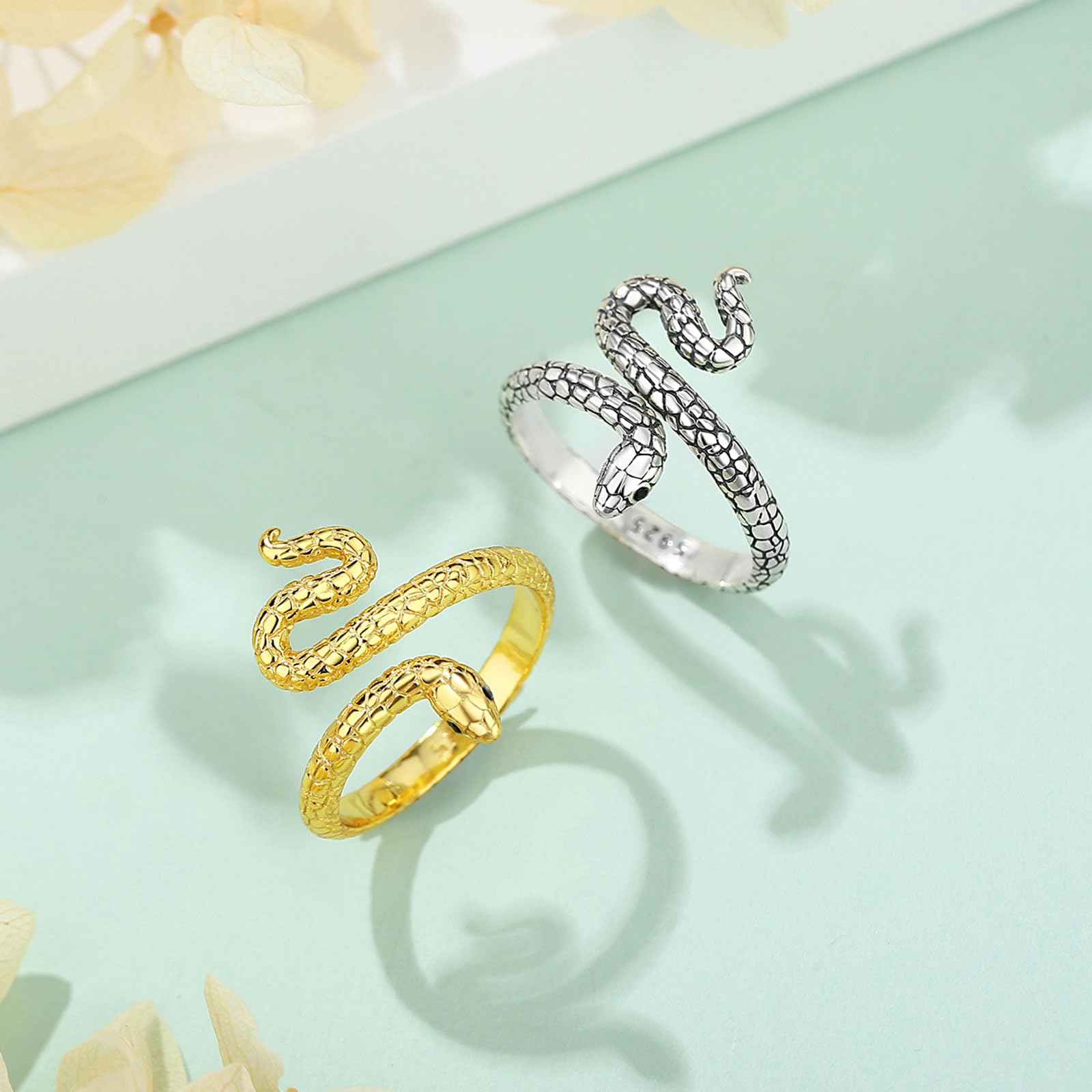 S925 Sterling Silber Schlange Ring für Damen Herren, Vintage Verstellbarer Schlangen Ringe Offener Ring Mit Schlange Schmuck, Geschenk für Herren Frauen