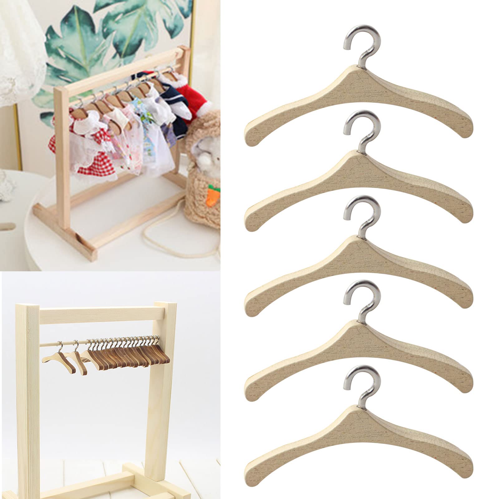 5pcs 1:12 Wood Clothes Hanger Miniture Coat Hanger Model Accessories For Wardrobe Bedroom