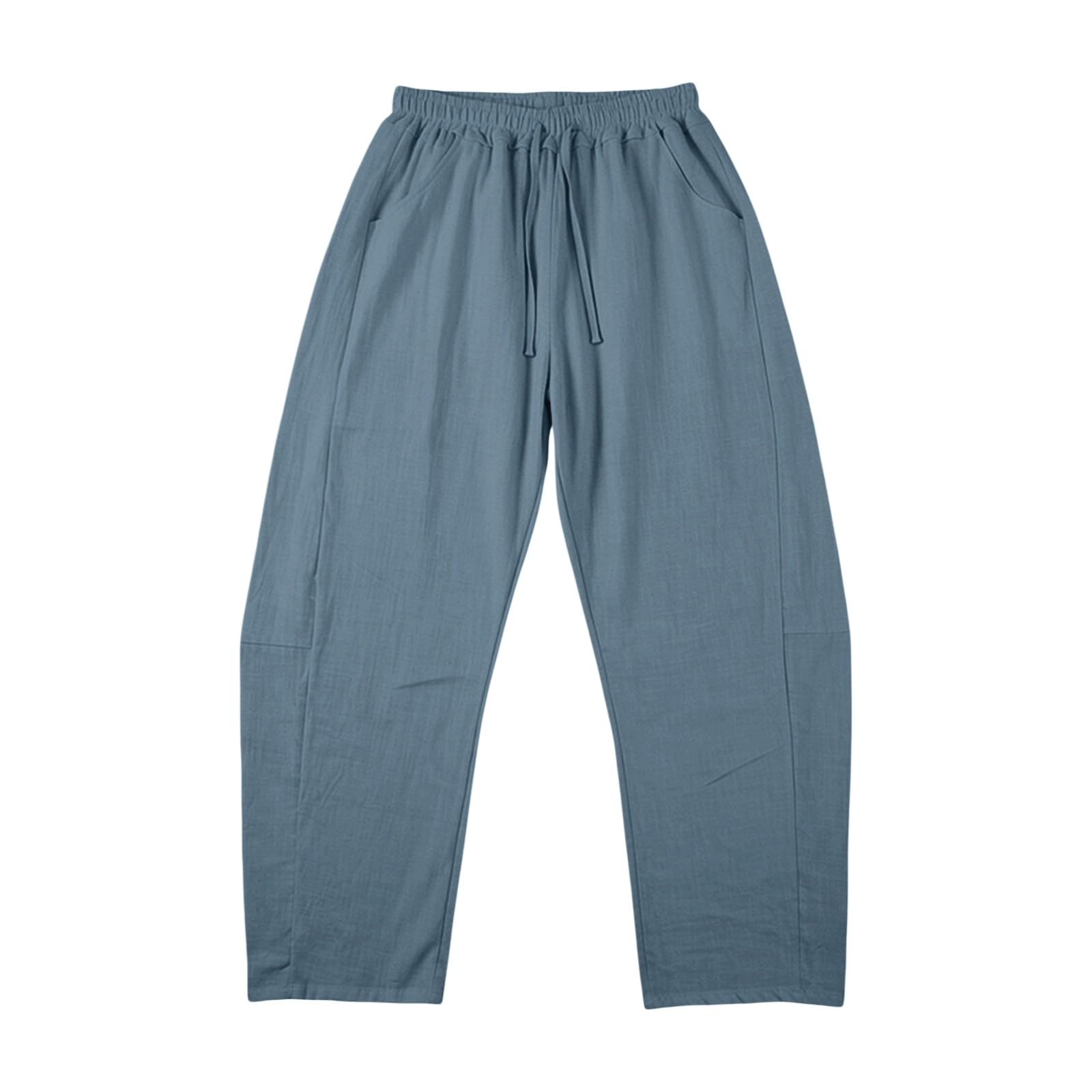 Pantaloni estivi da donna in lino, leggeri, larghi, in misto cotone e lino, vita elasticizzata, con coulisse, casual, con tasche, per yoga, per le vacanze