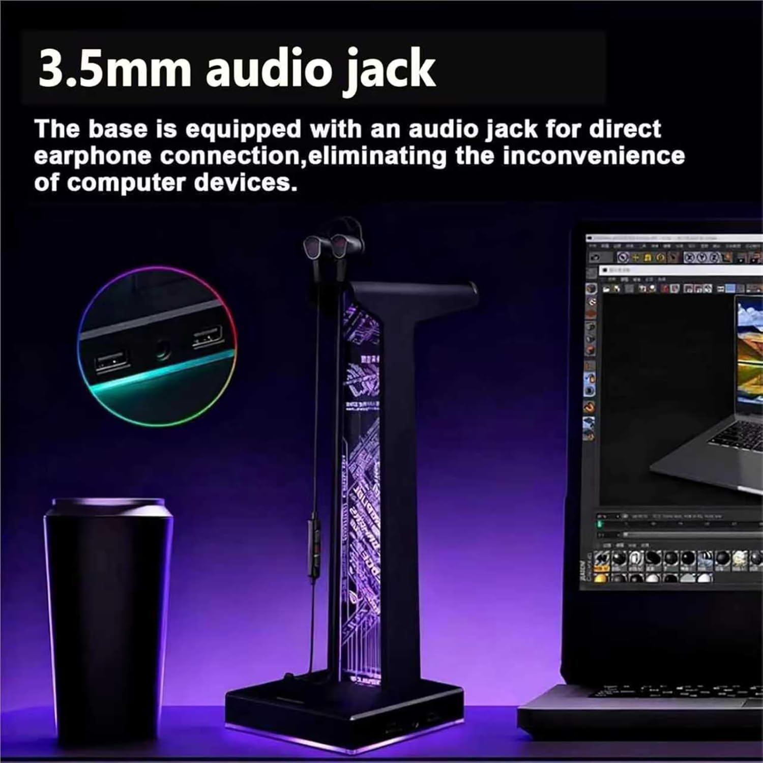 COYEUX Soporte Acrílico para Auriculares Gaming, Soporte RGB para Auriculares con 2 Puertos USB Y Puerto De Audio De 3,5 Mm, 10 Modos De Iluminación, Accesorios para Juegos De Ordenador para Todos