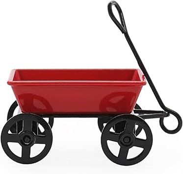 Miniature Red Wagon, Metal Miniature Dollhouse Accessory Mini Red Wagon for Dollhouse Decoration Accessories, Toys