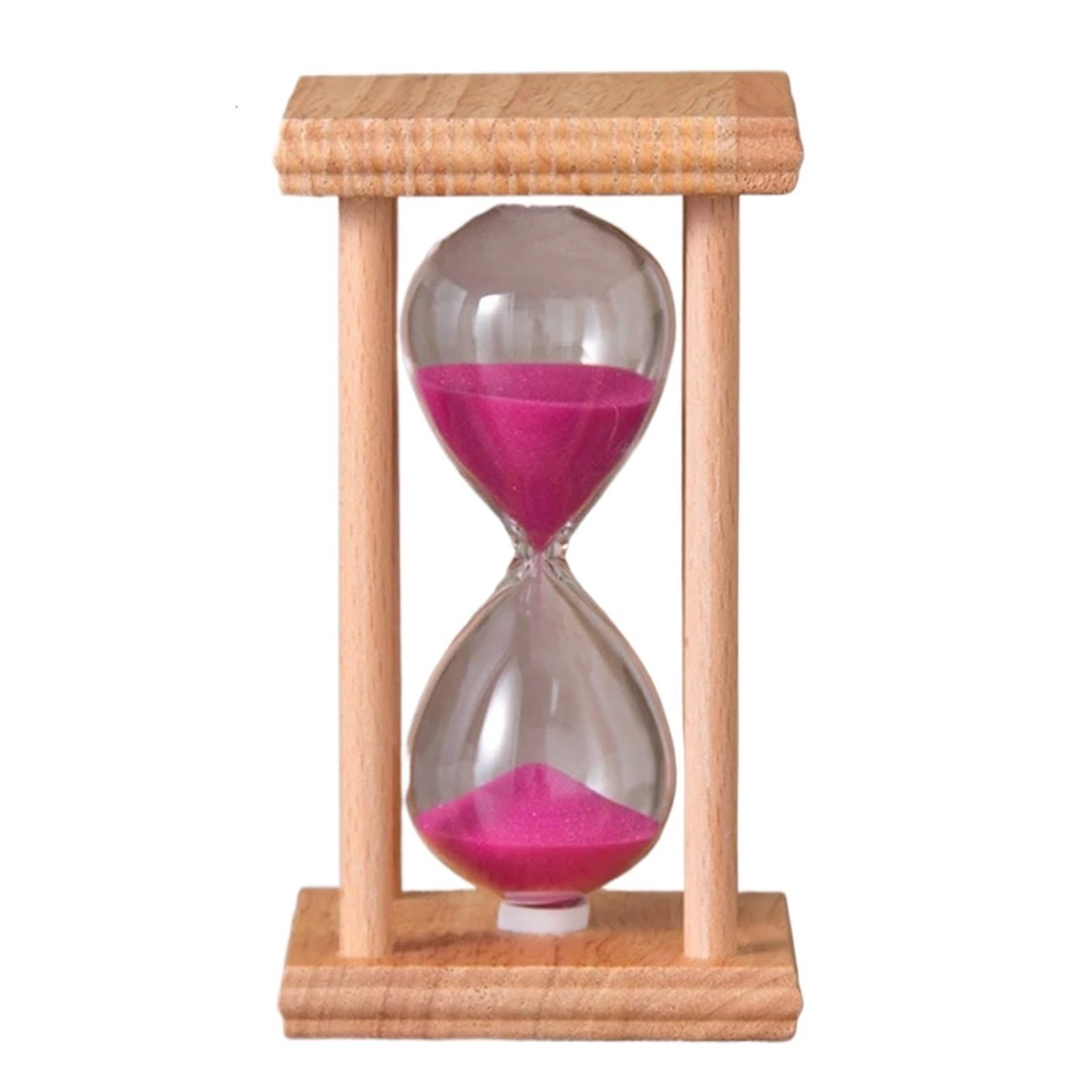 Wooden Four Pillar Hourglass Timer Creative Home Office Ornament 30 Minute Time Desktop(Pink)