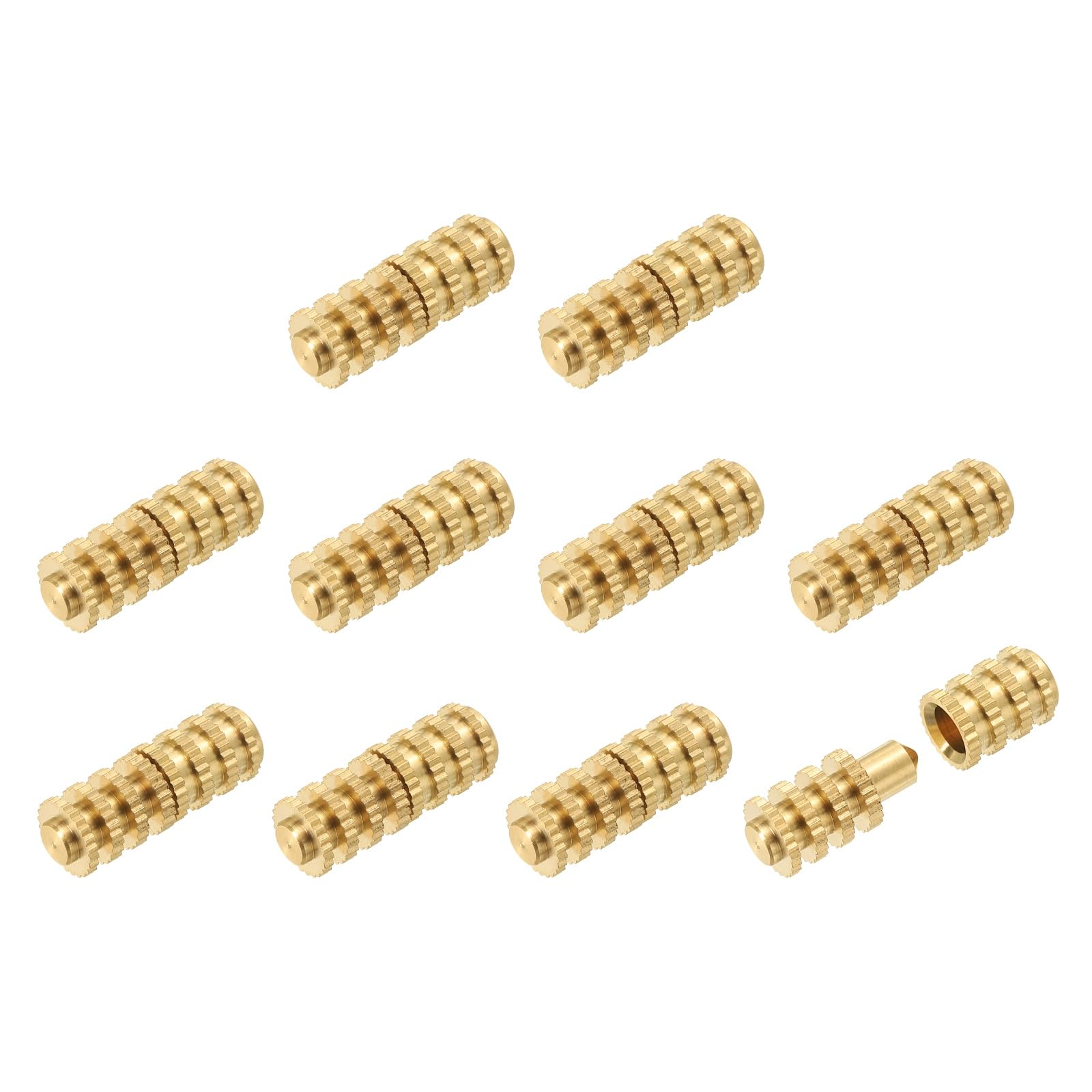 sourcing map 10Pcs Table Leaf Dowel Pin, 8x8x23mm Brass Table Top Leaf Alignment Pins Desk Bolt Sleeve Connectors for Furniture Cabinet Wooden Box, Gold Tone