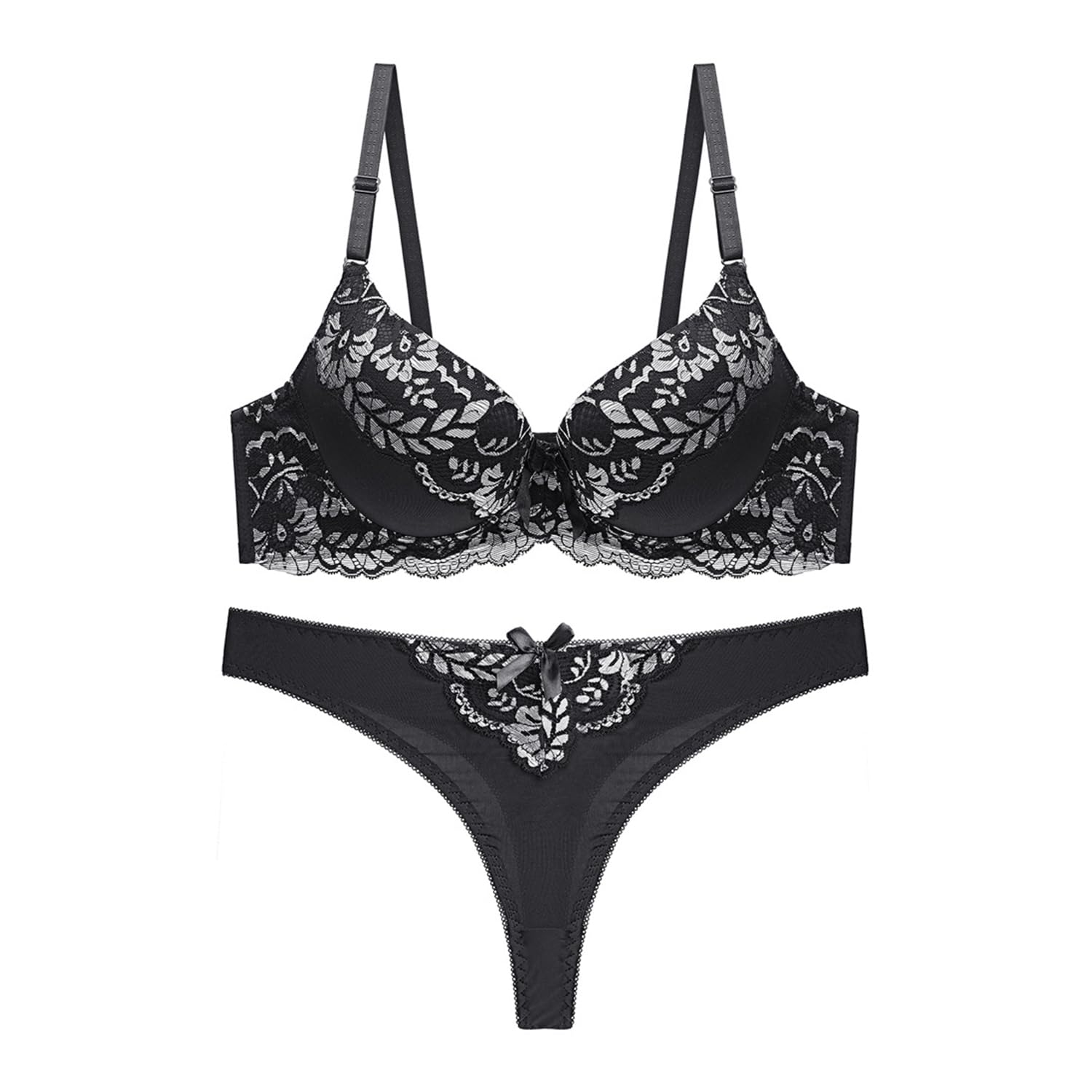 secret lives Black Sliver Leaves Women's Padded Wired Bra & Panty Set – Comfortable Support Lingerie Set-picture-15