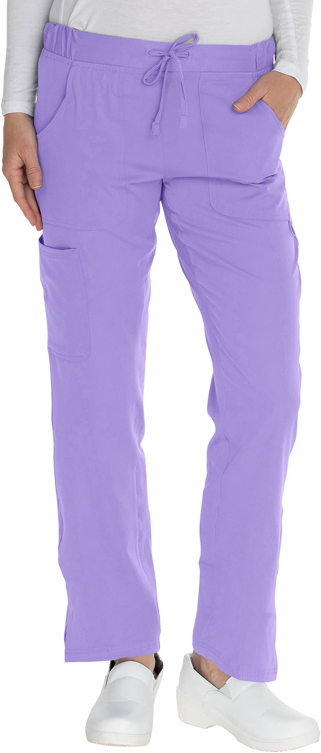 Mini Marilyn Scrubs Straight Leg 4-Way Stretch Flare Leg Elastic Waistband Four Pocket Pants with Cargo Pockets