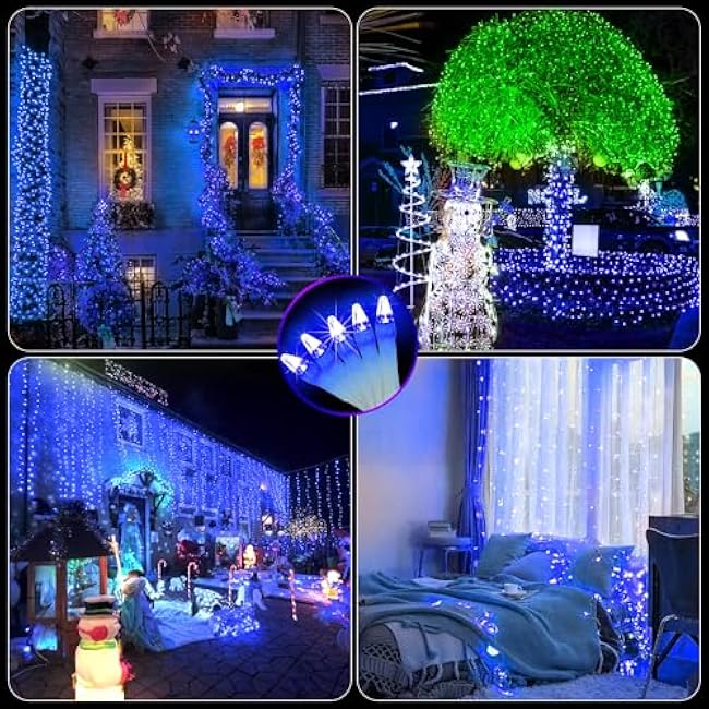 2 Pack Total 200FT 600 LED Christmas String Lights, Fairy Tree Lights Indoor Outdoor Connectable, 8 Modes & Timer LED String Lights for Bedroom, Home, Tree, Yard, Door, Wedding, Xmas Decore (Blue)