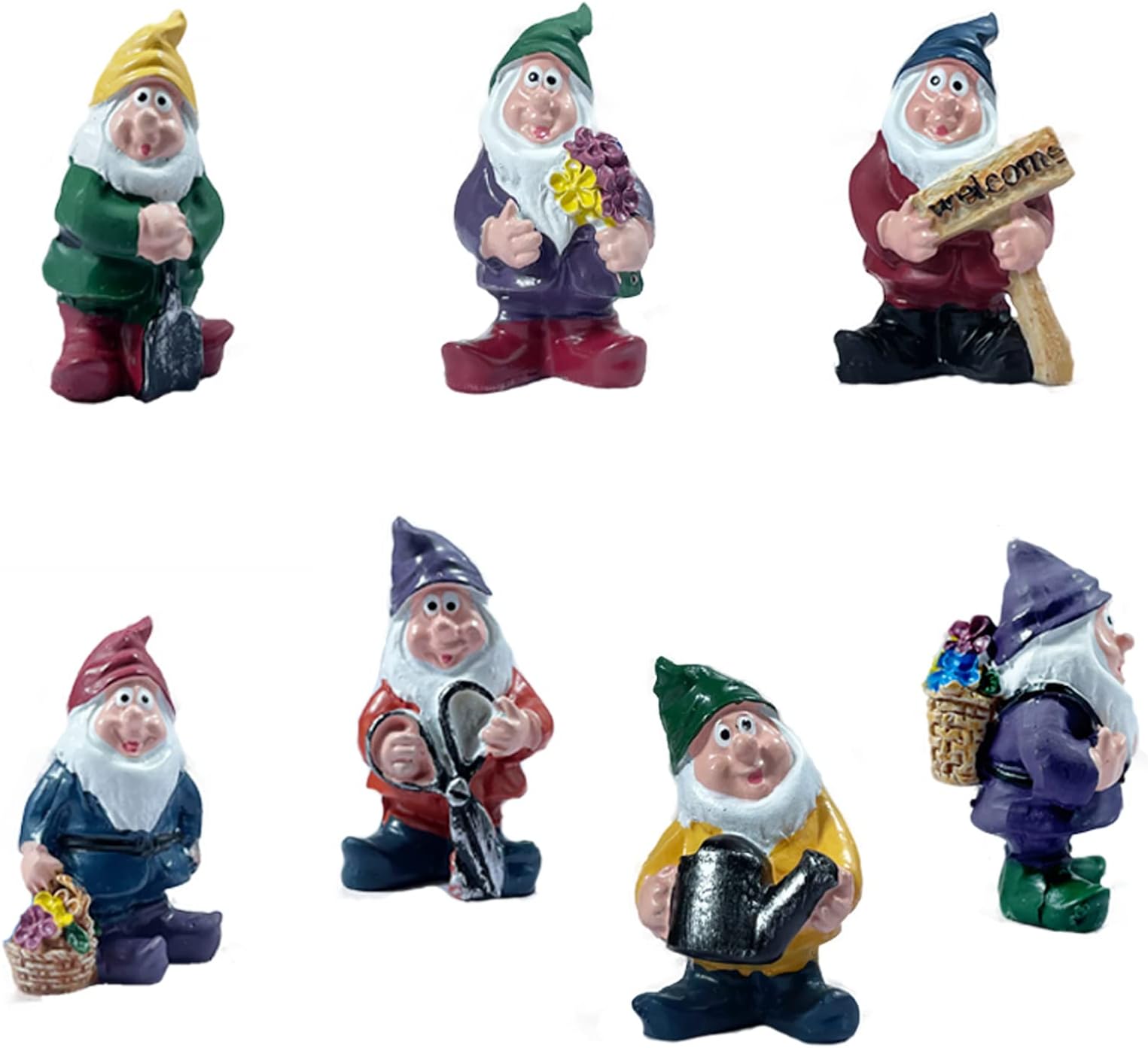 7pcs Miniature Garden Gnomes Mini Gnome Statues Garden Resin Gnome Fairy Garden Accessories Kit Landscape Ornament Set Dwarfs Statue for Gardens Decoration, Christmas Tree, Gift for Kids