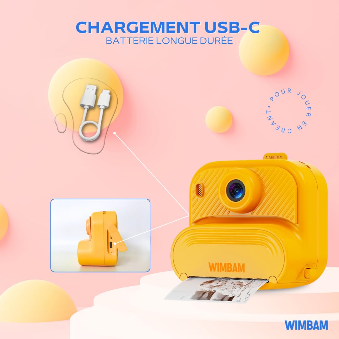 Appareil Photo Instantané Enfant, 1080P HD Appareil Photo Numérique Enfant avec Papier d'impression - Écran 2.0", Mode Selfie et Video, 4 Jeux, Cadeau Jouet pour Filles Garçons 3-12 Ans (Bleu)
