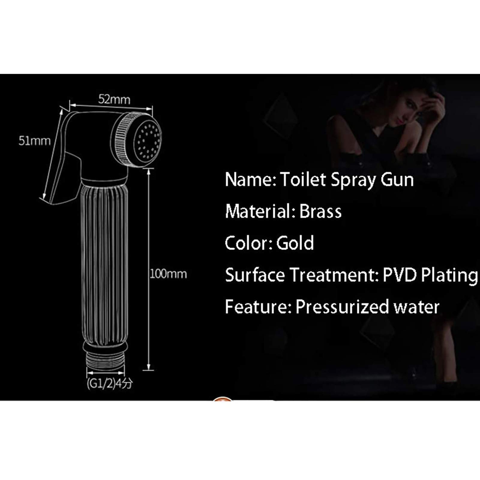 Pulverizador de Bidé, Cabezal de Bidé de Mano Latón Kit de Pulverizador Bidé, Grifos Bidé, Bidé de Duchas con Manguera y Soporte para Higiene Personal,Oro