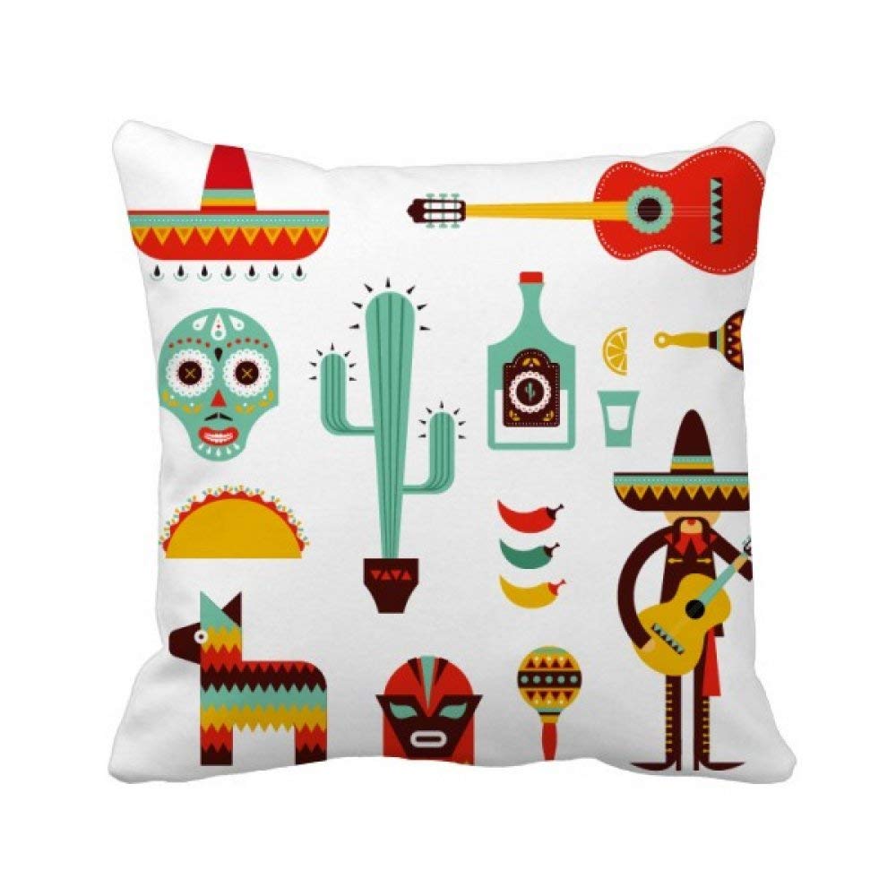 beatChong beatChong Sombrero Tequila Guitar Chili Mexico Elment Square Throw Pillow Insert Cushion Cover Home Sofa Decor Gift 40 x 40cm (There are Some Measurement Error) Multicolour