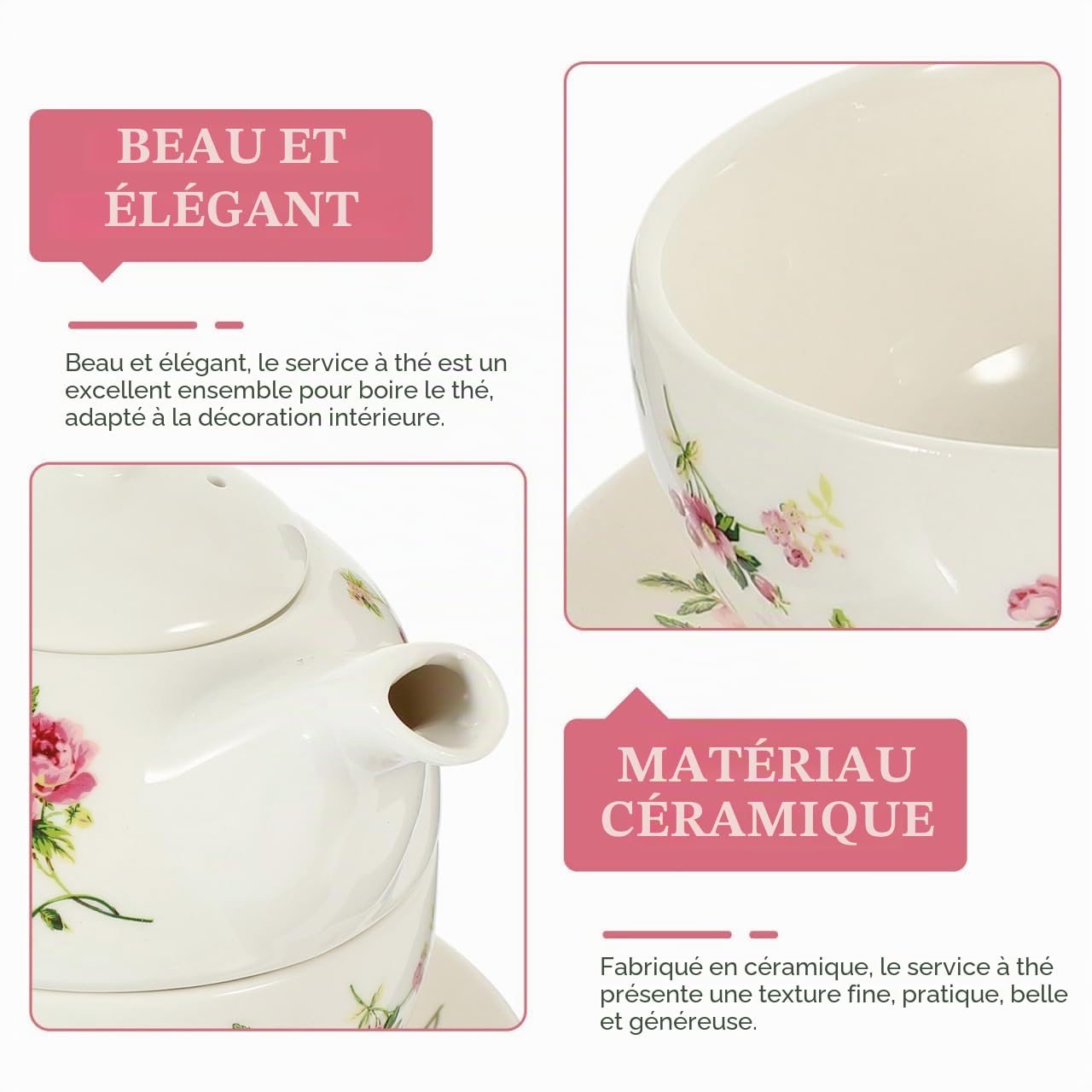 1 Jeu Théière Fleur Bouilloire à Thé En Céramique Ensemble De ière En Fleurs Kit De ière Portable Kit De Tasses à Boîte à Voyage Ancien Tasse Anglaise