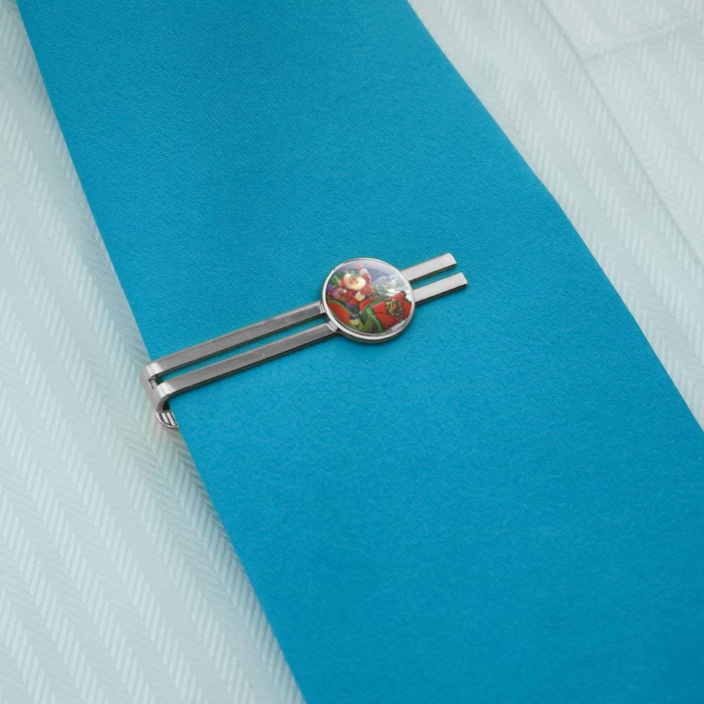 GRAPHICS & MORE Christmas Holiday Santa Merry Sleigh Ride Round Tie Bar Clip Clasp Tack Silver Color Plated