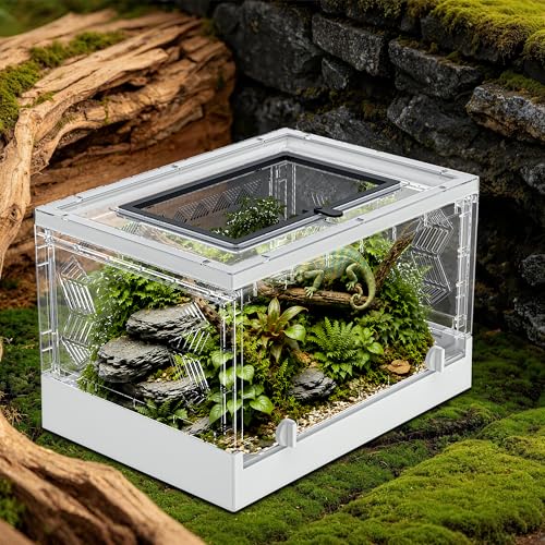 Image of Folding Reptile Travel Terrarium Tank 17 inch x 12 inch x 10 inch | 9 Gallon Portable Transport or Quarantine Enclosure Habitat for Geckos, Lizards, Snakes, Turtles, Spiders