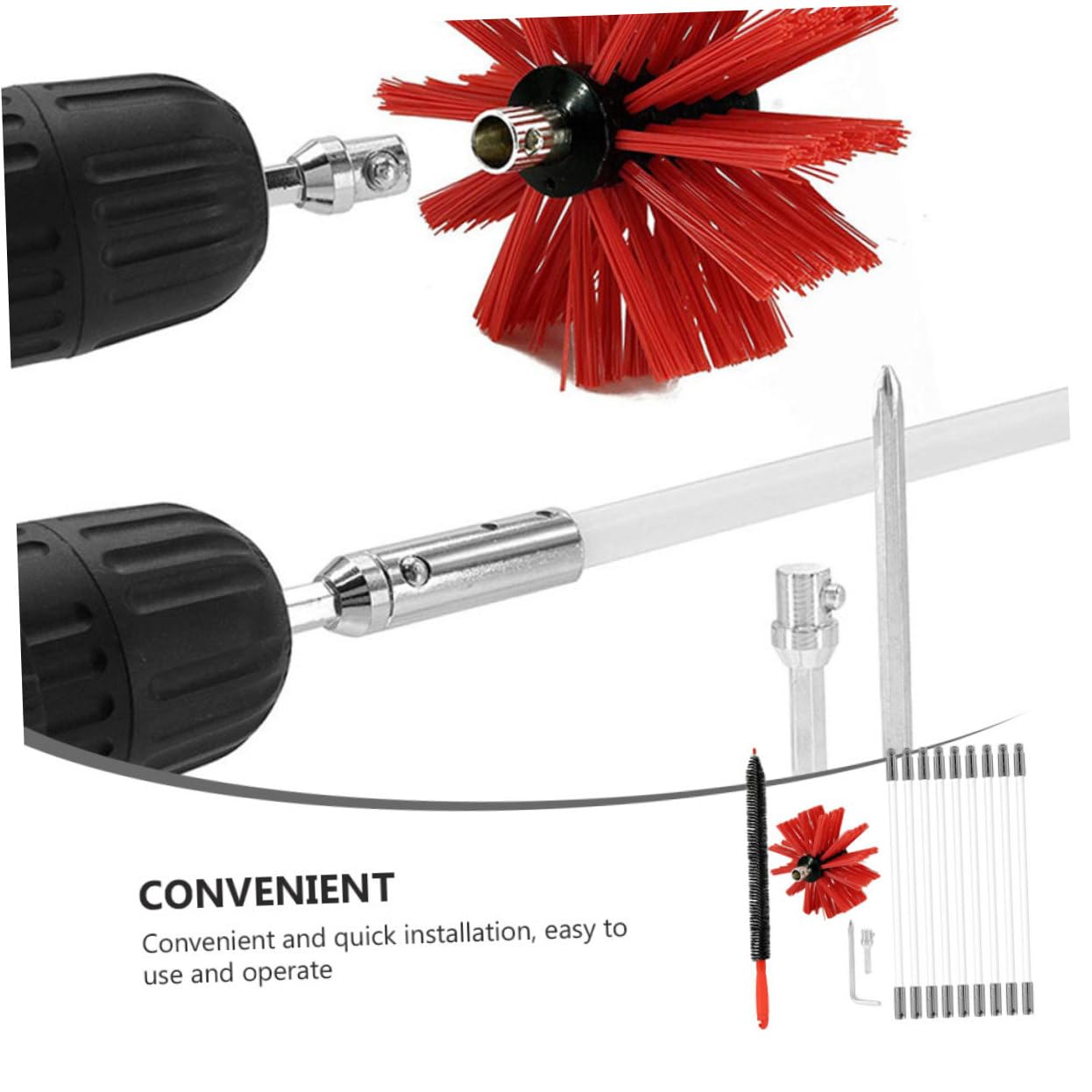 BESTYASH Spazzola per Pulizia Stufa in Nylon 9 Aste Telescopiche Espandibili, Adatta per Camini in Mattoni, Utilizzabile Trapano Elettrico per Copertura