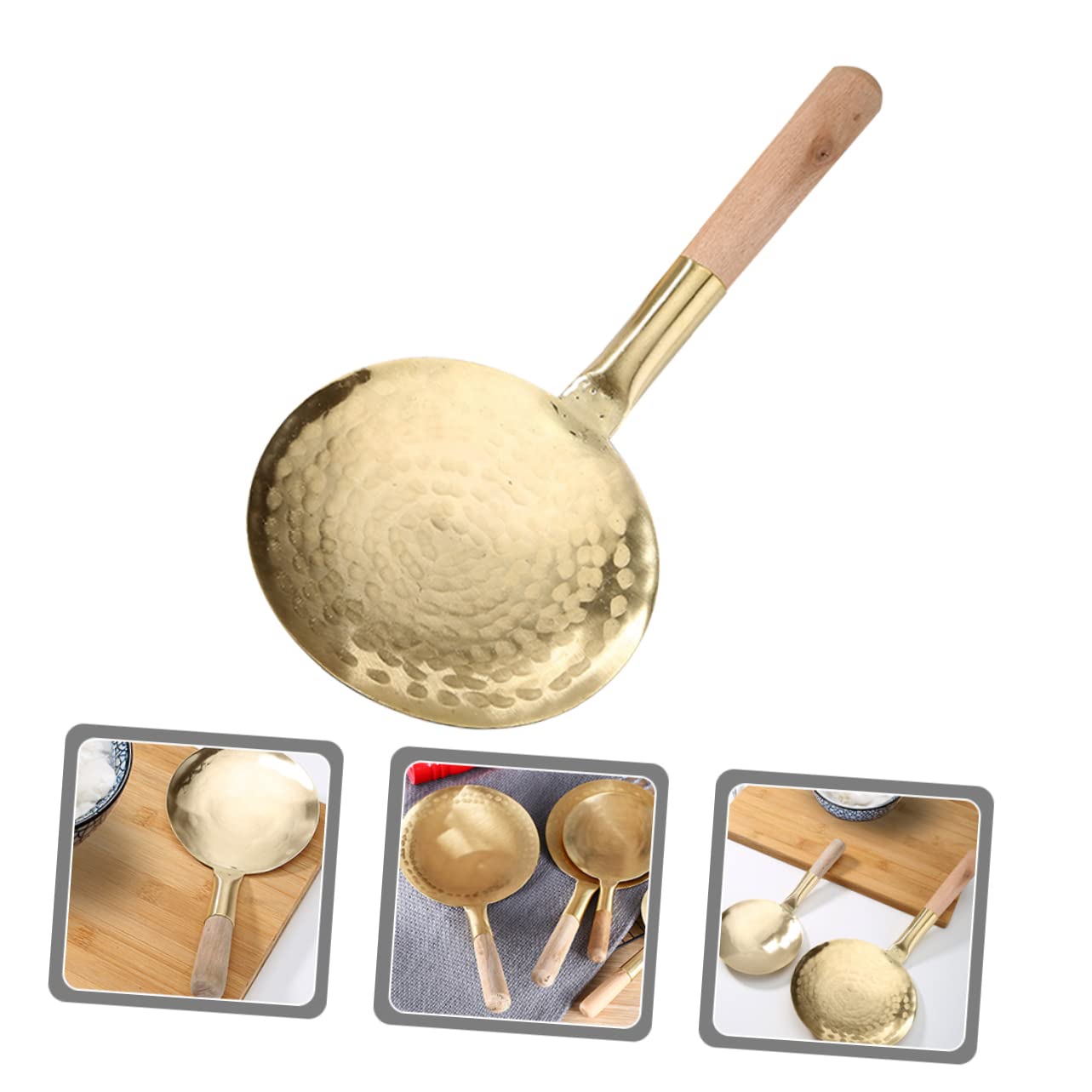 Goldene Tofu Bruchschaufel mit Holzgriff, Runder Küchenlöffel