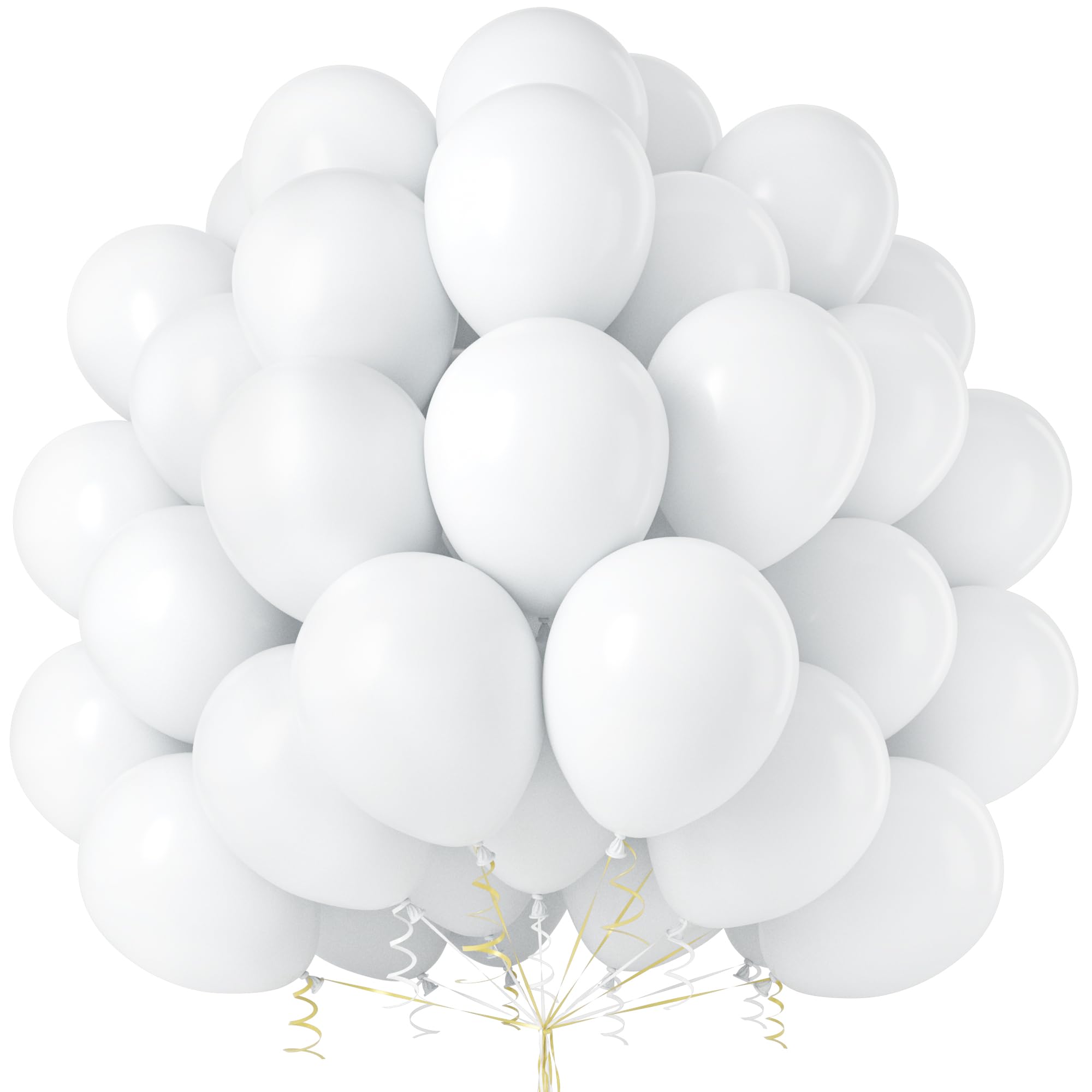Globos Blancos, 50 Globos Látex de 12 Pulgadas de Globos Blanco Mate Helio con Cinta para Niñas Mujeres Niño Fiesta de Cumpleaños Baby Shower Decoración de Ducha Nupcial Boda Aniversario Compromiso