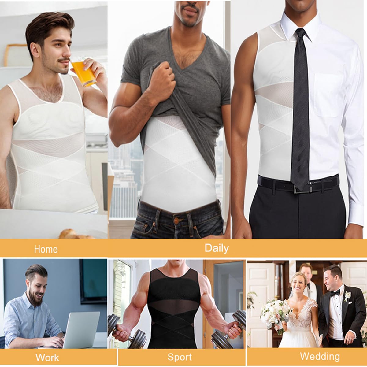 Camiseta Interior Moldeadora para Hombre con Efecto Vientre Plano Faja Reductora Chaleco de compresión algodón Body Shaper para Gym Fitness (FR/ES, Letras, 3XL, Regular, Regular, Blanco)