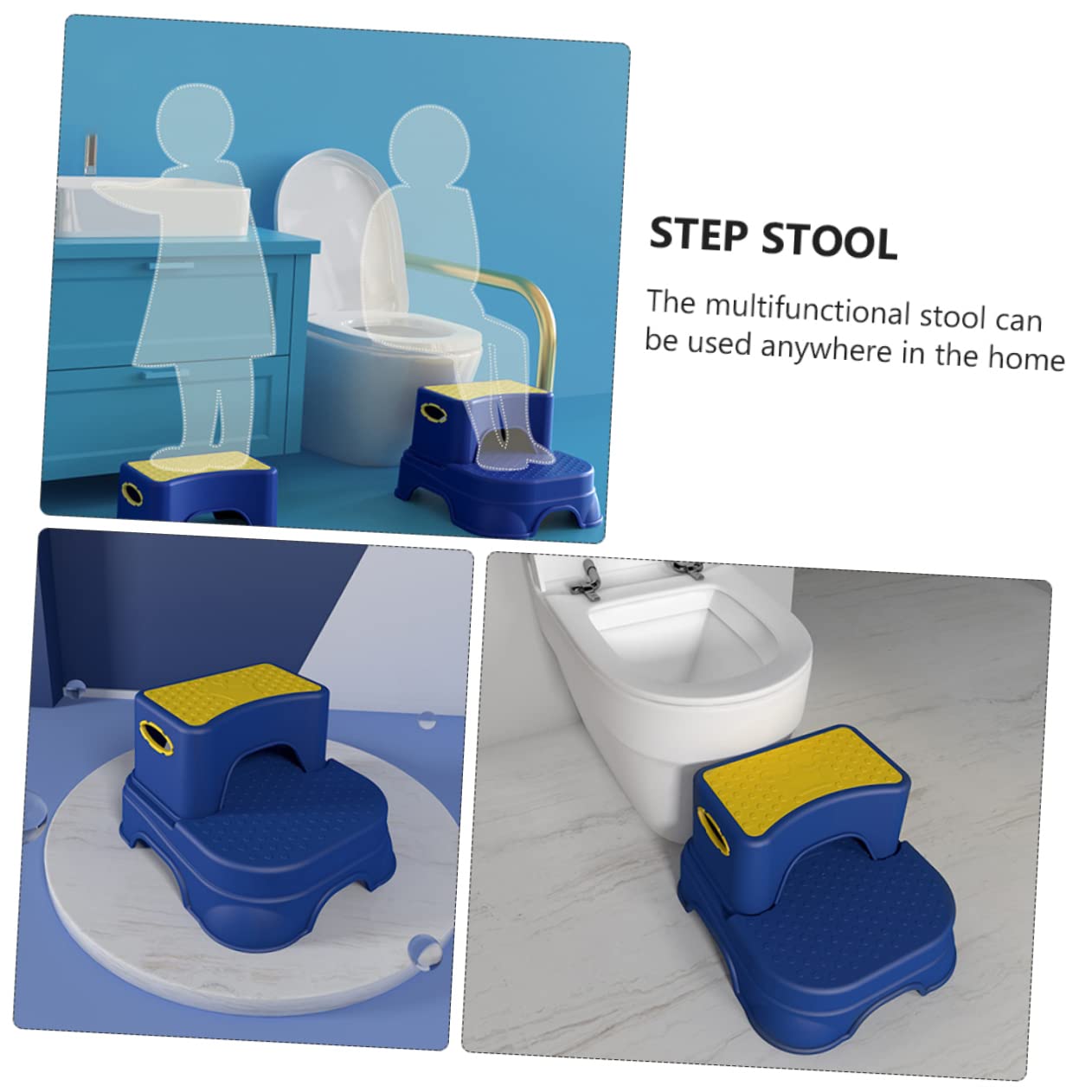 BESTonZON Taburete de Escalón Infantil de Doble Taburete Pies de Baño Antideslizante Herramienta de Seguridad Baño Color Amarillo y Azul