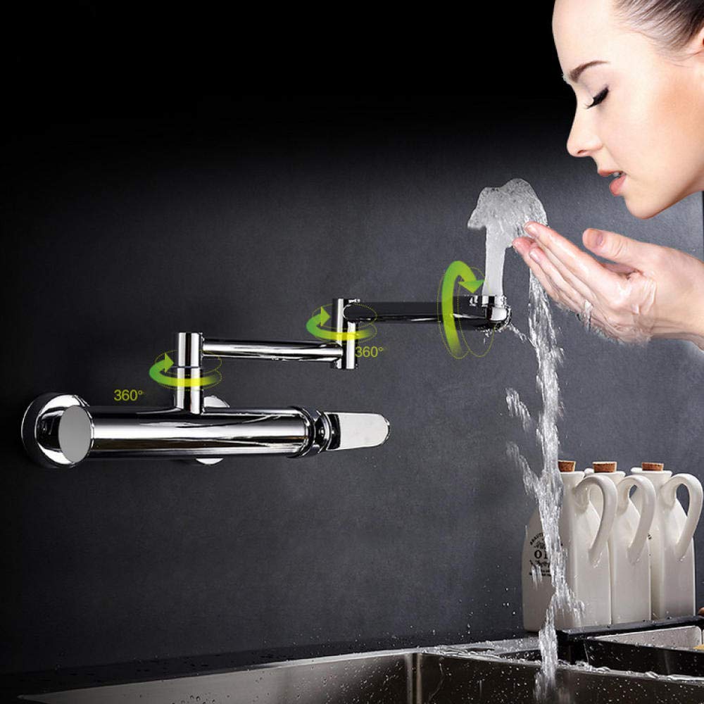 Linyuan Chrome Kitchen Mixer Faucet Kitchen Sink Faucet Single Lever Kitchen Water Mixer Folding Stretch 360 Rotate Crane Water Taps