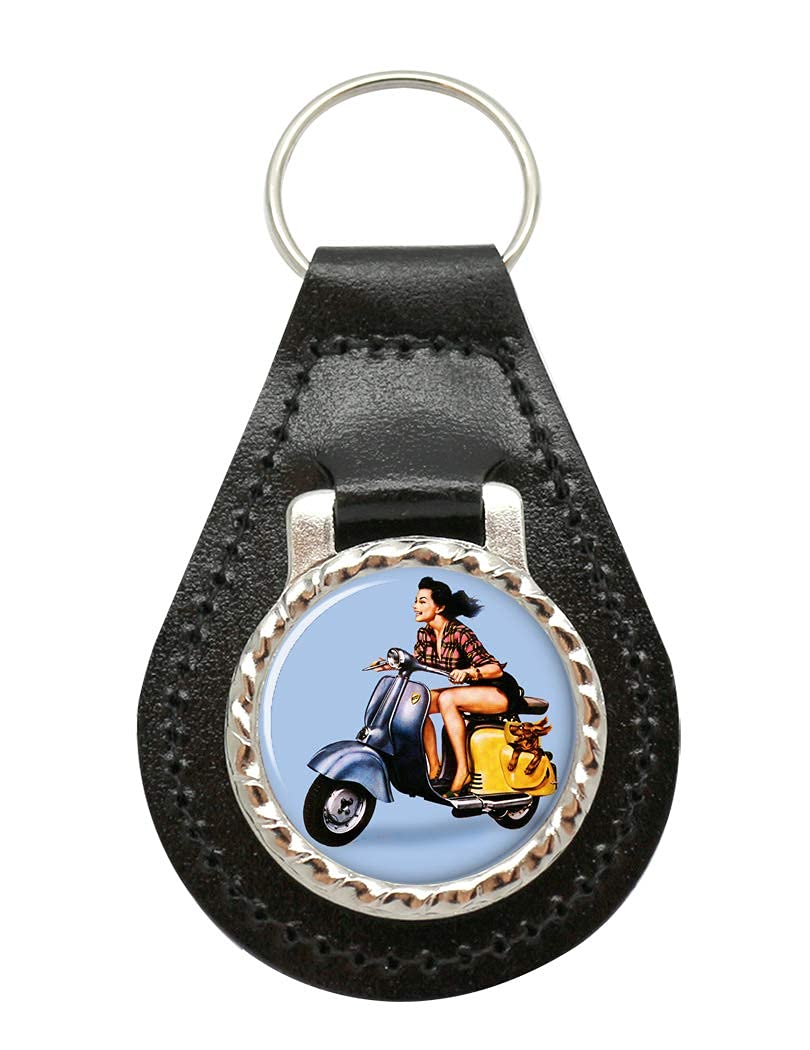 Giftshop Uk Unisex Black Leather And Silver Metal Iso Scooter Leather Key Fob