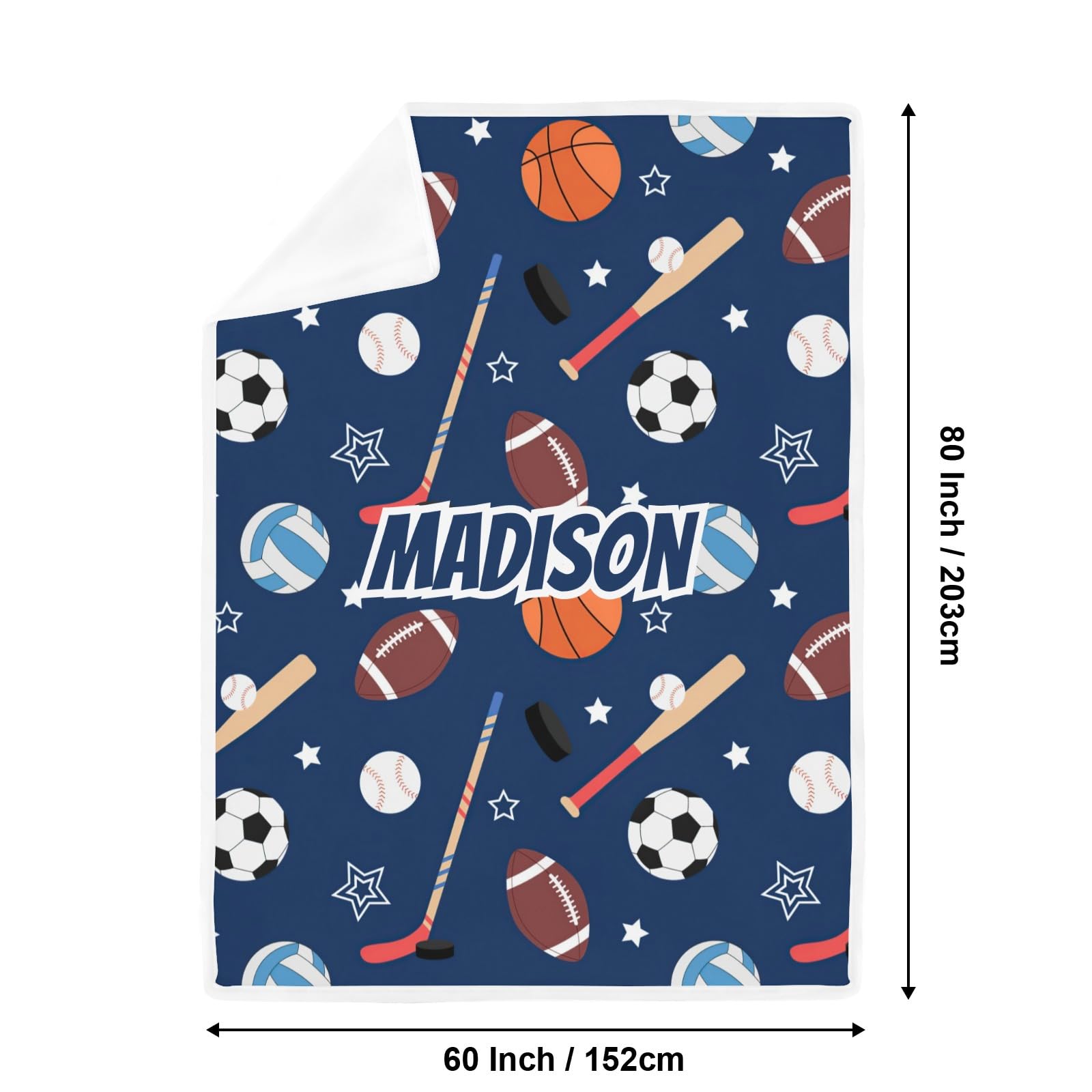 Personalized Name Sports Stars Balls Heat Relief Bedding, Gifts for Boys Teens,10x15Inch
