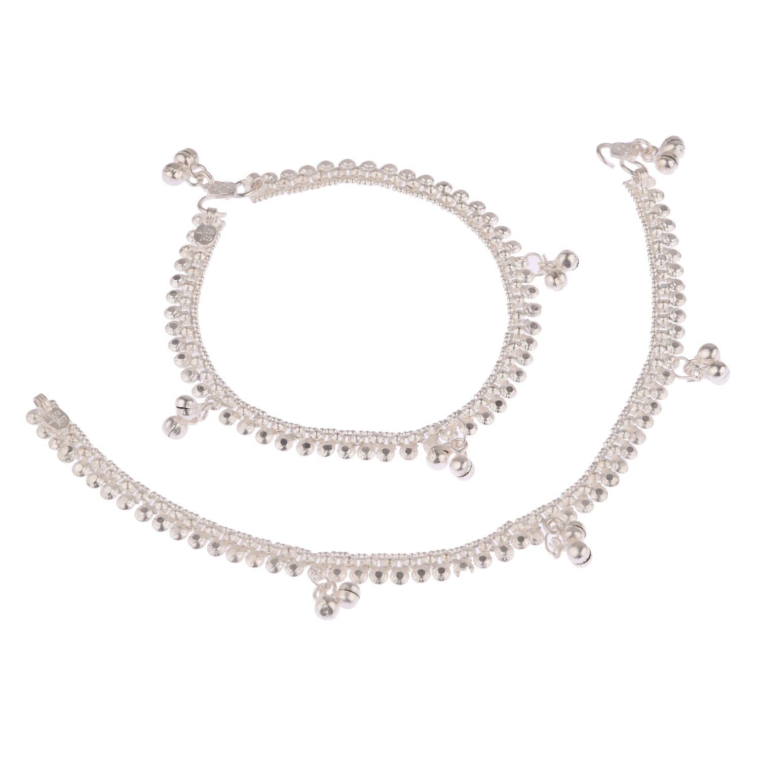 Efulgenz Indian Silver Tone Bell Charms Tassel Chain Anklet Set Bracelet Payal Foot Jewellery