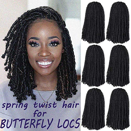 6 Packs Spring Twist Crochet Hair 12 Inch Bomb Twist Crochet Braids Low Temperature Fiber Synthetic Fluffy Hair Extensions 1B