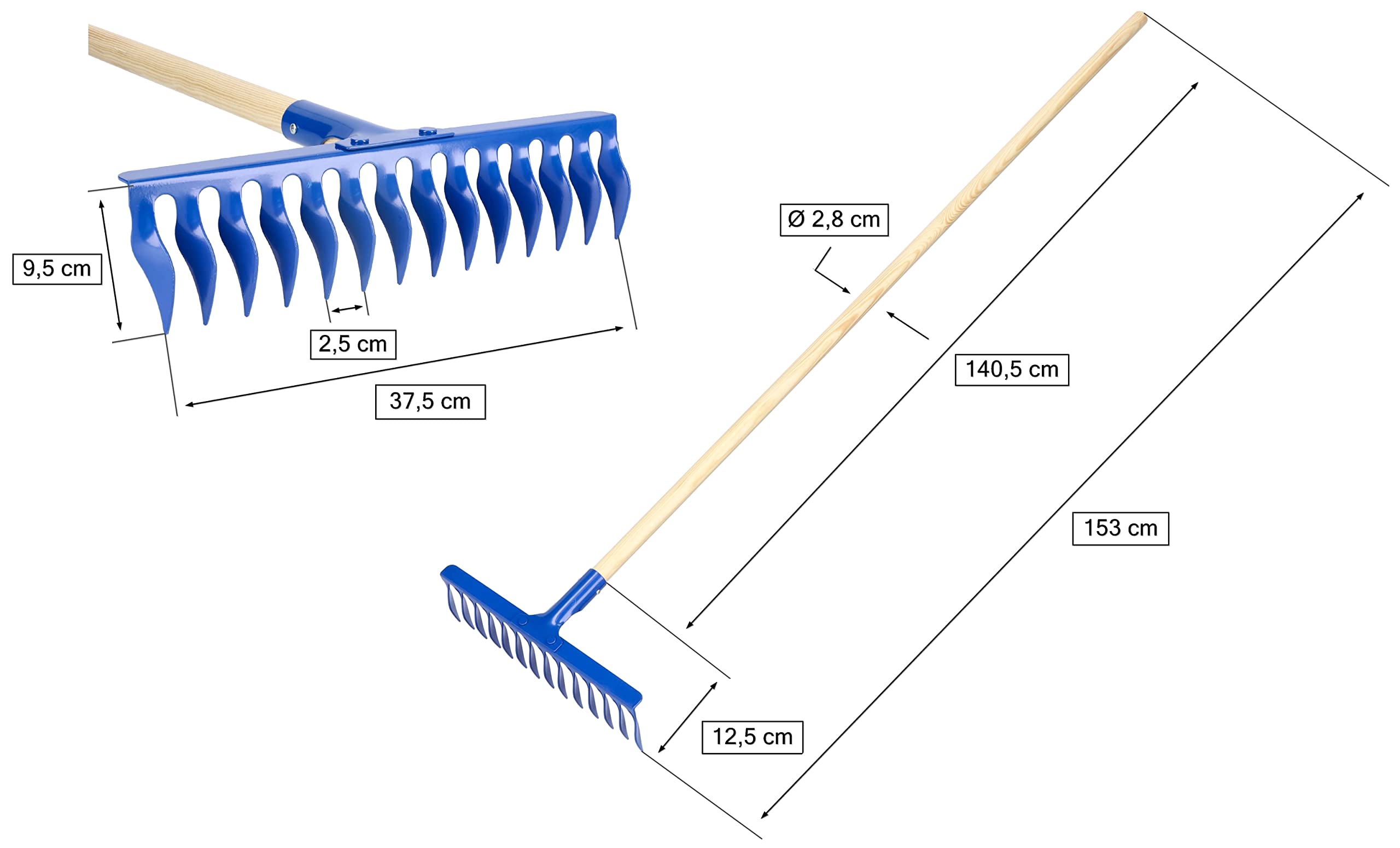KOTARBAU® Harke mit Rasenlüfter mit 14 Zinken Gartenharke mit Holzstiel 150 cm manueller Vertikutierer für Garten Schneidrechen Gartenwerkzeug Gartengeräte