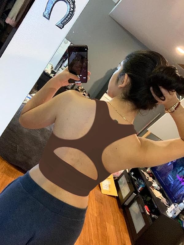 AEPEBO Sexy Crop Tops for Women Deep V Neck Back Cutout Sleeveless Plunge Racerback Tank Cropped Top Brown S by AEPEBO - Used condition - Image 2