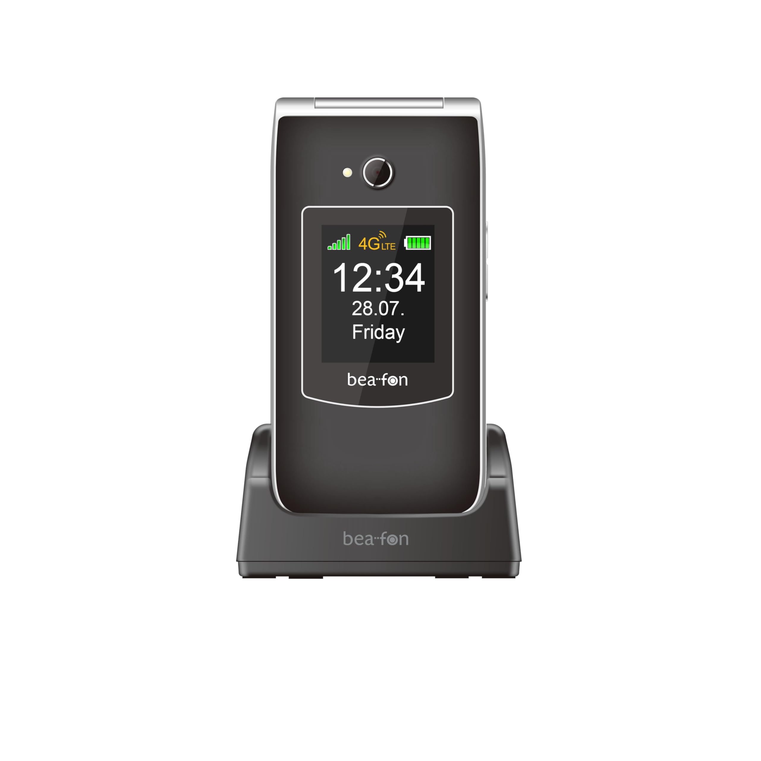 Beafon, SL645, LTE 4G, Silverline, teléfono móvil para Personas Mayores, botón de Llamada de Emergencia, teléfono móvil, Pantalla Interior XXL de 2,8 Pulgadas (7,11 cm), Pantalla Exterior a Color XXL