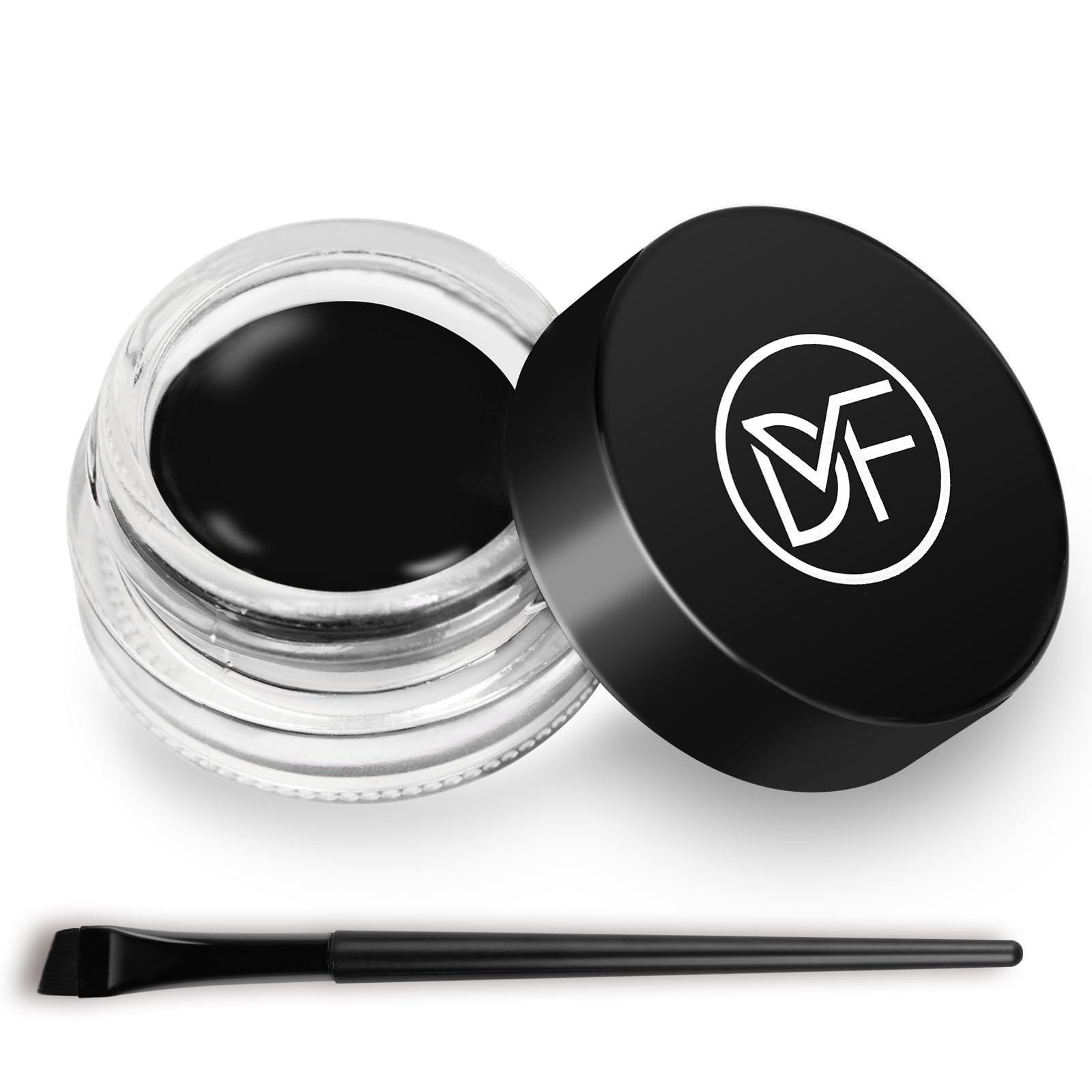 Eyeliner Gel Set,Long Lasting Waterproof High-Intensity Pigments Smudge-Proof Eye liner Makeup With 5.51 IN Long Eyeliner Brush Water-Resistant Creamy Gel 5G-Black 02 Black
