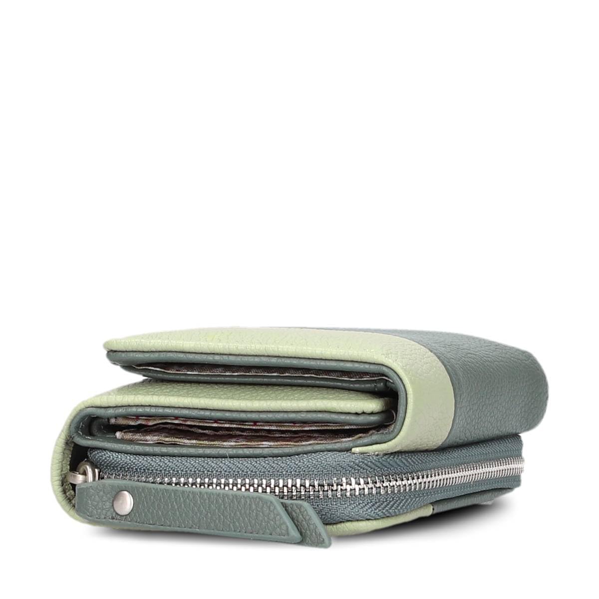 Zwei Damen Portemonnaie Eva EVW15 kompakte Geldbörse, 6 Kartenfächer, ein Scheinfach, ein Sichtfach, Münzfach außen, Fach für Einkaufswagenmünze, moderner und eleganter Geldbeutel (Eucalyptus)