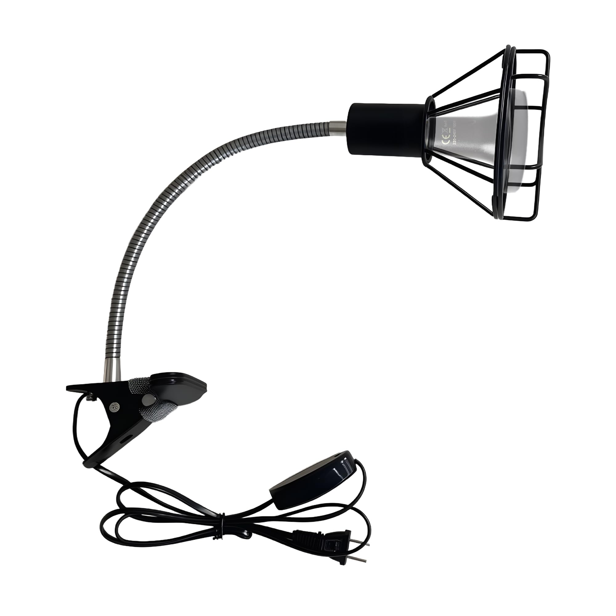 Reptile Heat Lamp Holder with Clamp, Ceramic Heat Emitter Fixture, Gooseneck for Terrarium, Lizard, Turtle, Bearded Dragon, 360-Degree Rotary Arm, High-Temperature Resistant, Maximum Load: 500W