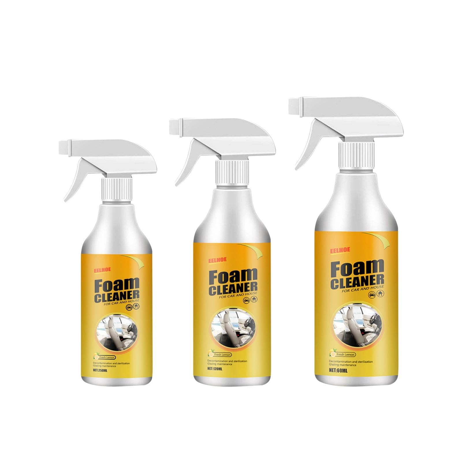 Lot de 5 sprays nettoyants en mousse pour voiture, plafond, siège, maison, 250 ml