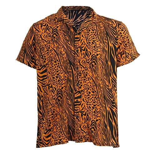 Adults Tiger Shirt - XXX-Large - Orange and Black Tiger Print Shirt - Adults Halloween TV Movie Fancy Dress Costume