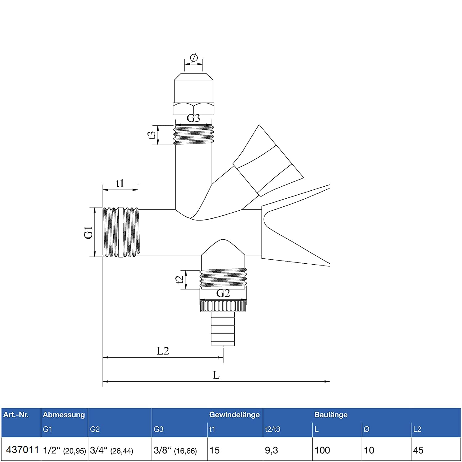 Schell | Robinet Équerre Combiné d'arrêt Universel 437011, 1/2, DN 15 Vanne d'angle combinée Auto-Étanche en laiton chromé pour machine à laver et lave-vaisselle.