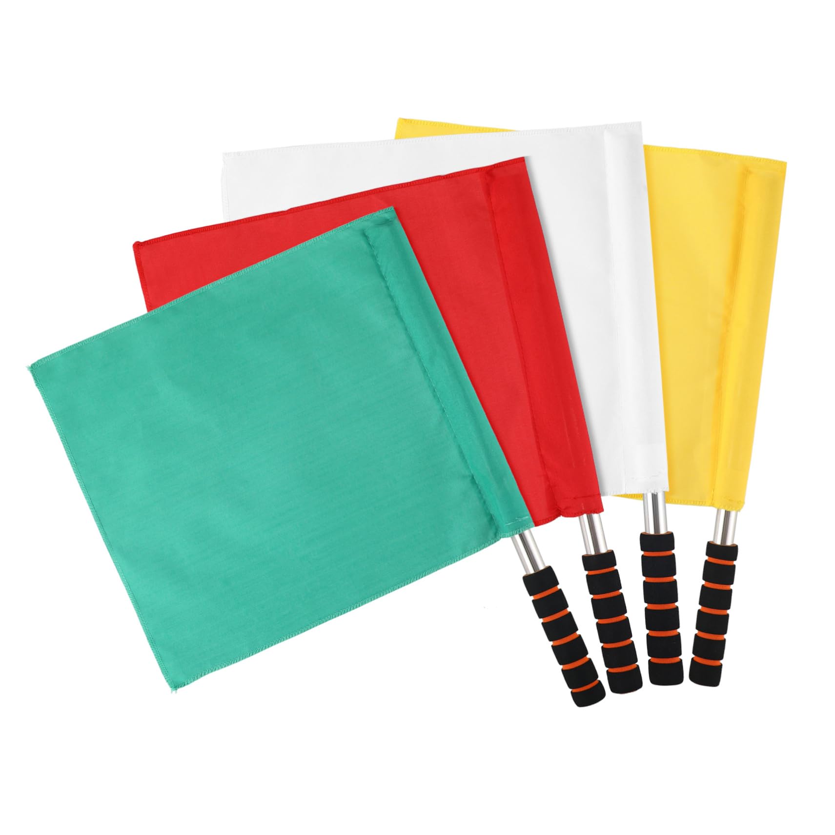 BESTonZON 4Pcs Hand Signal Flags with Stainless Steel Pole Lightweight Waving Flags for Referees Yellow Red Green White for Soccer and Sports Officiating