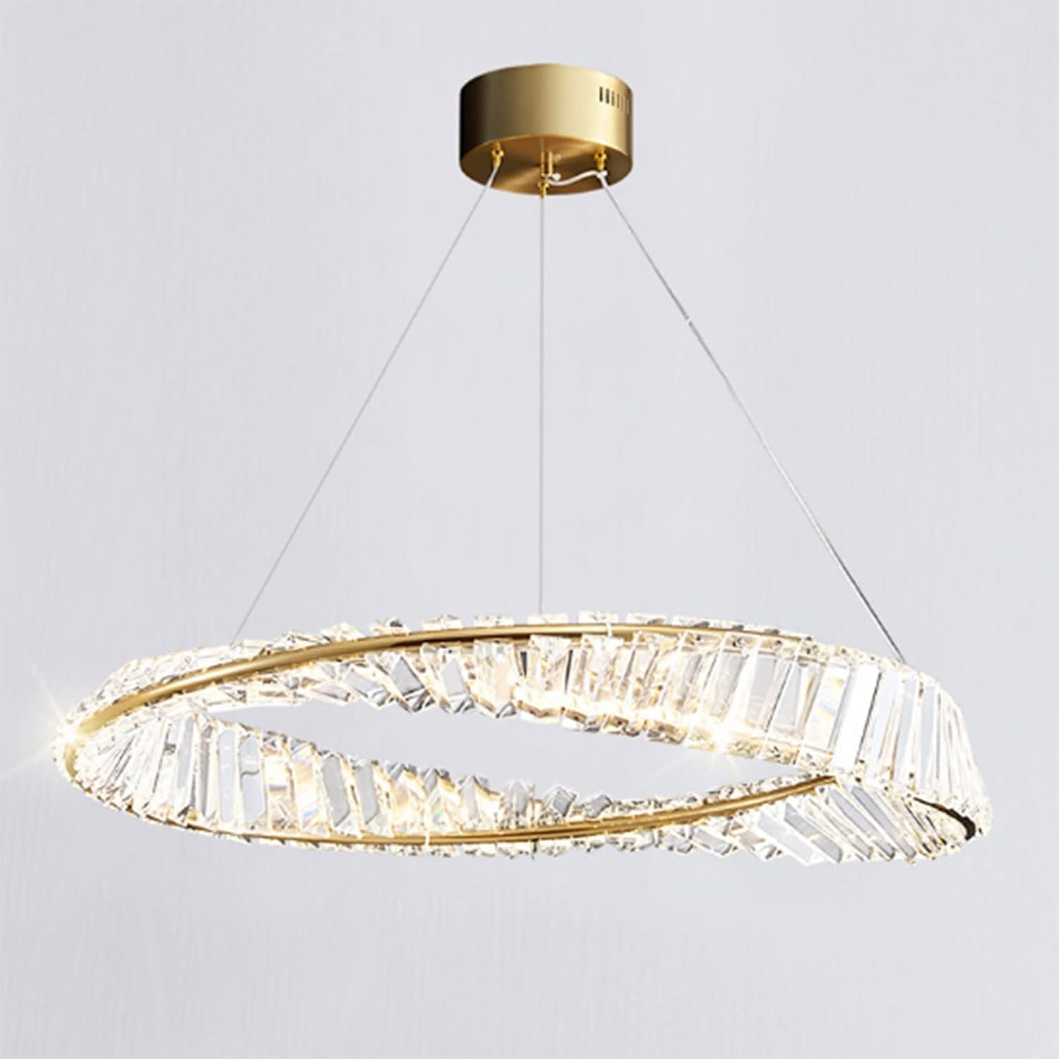 SteFik Modern Luxury Crystal LED Ceiling Hanging Lamp Novel Decorated Pendant Lamp Compatible with Dining Room Living Room Kitchen Gold Chandelier with Adjustable Cord Interesting Life,Pendant
