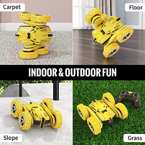 Sgile Rc Stunt Car Toy Gift, 4Wd Remote Control Car With 2 Sided 360 Rotating Rc Car For Kids Girls Boys Age 6 7 8 12, Yellow #TOP4