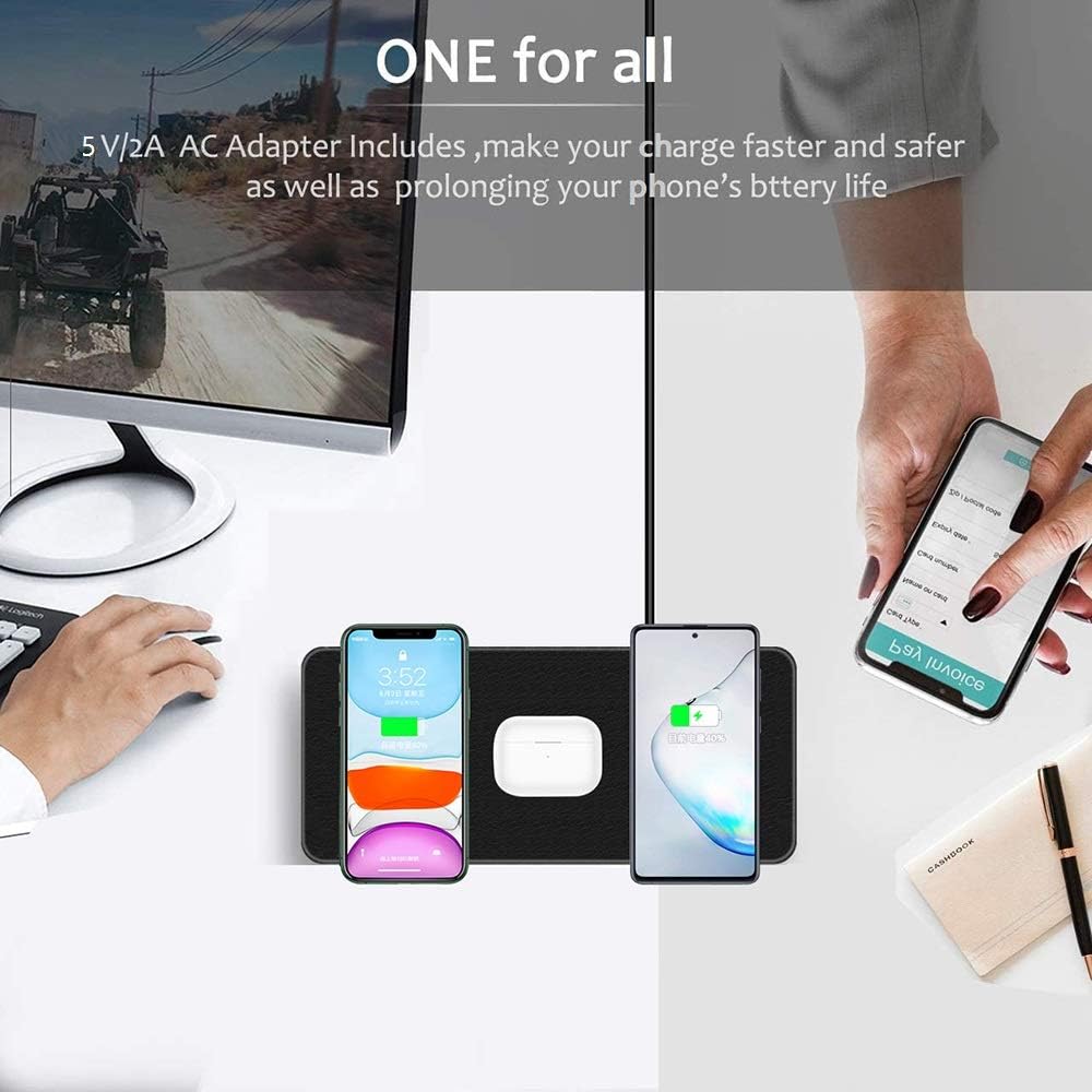 Wireless Charging Pad, 15W Triple Wireless Charging Station,3 in 1 Wireless Charger for Apple iPhone, AirPods,Samsung Galaxy,Google Pixel,and All Qi-Certified Devices to Fast Charging
