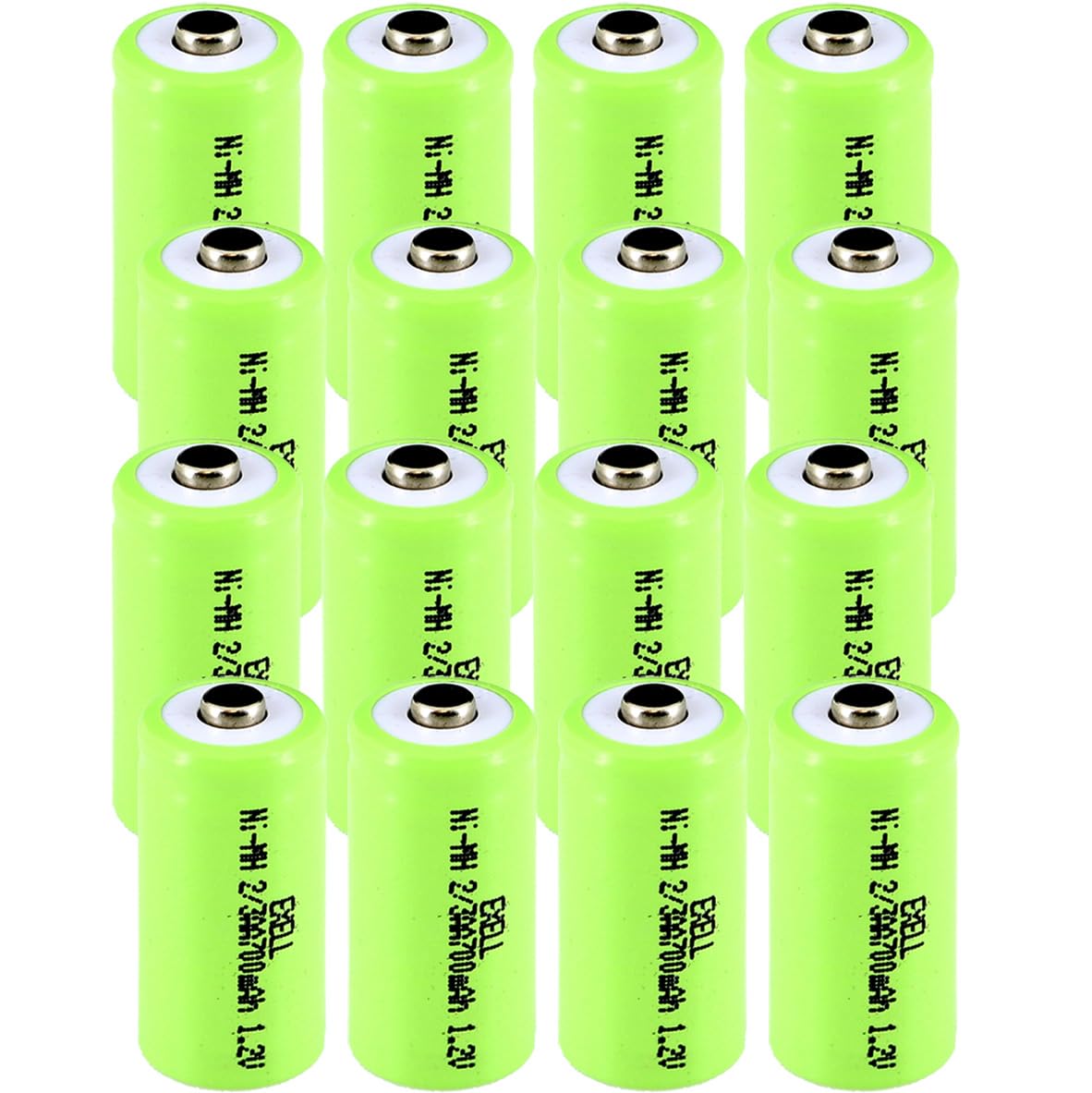 Exell Battery 16PACK 2/3AA NiMH 700mAh 1.2V Button top Rechargeable Battery for Dust Busters, Lascar EL-USB-1-PRO Industrial USB Temperature Data Logger