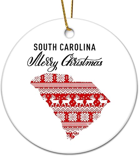 Miniatura 4 de Novelty Christmas Decorations Merry Christmas US South Carolina State Map Christmas Ornaments for Xmas Tree Round Keepsake Porcelain Bauble Stocking