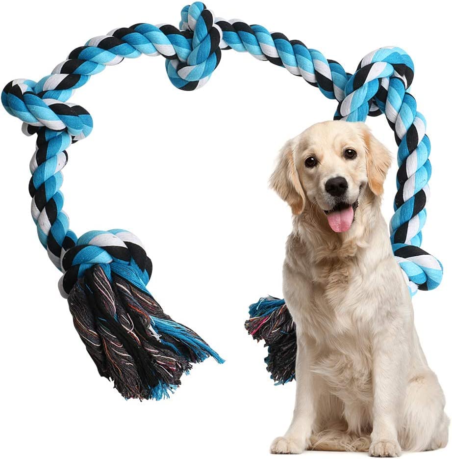 Image of 5 Knot Dog Chew Rope + Dog Chew Toys + Puppy Teething Toys + Rope Dog Toy + Dog Toys for Small to Medium Dog Toys + Dog Toy Pack + Tug Toy + Dog Toy Set + Washable Cotton Rope for Dogs