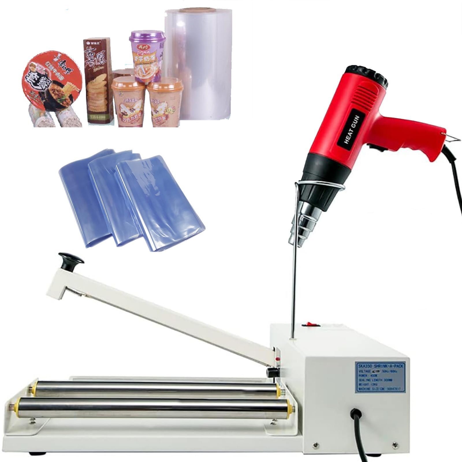 Máquina de envoltura retráctil, máquina de sellado térmico con pistola de calor de velocidad ajustable, máquina de embalaje termorretráctil, sellado y corte simultáneos para película POF de PVC (30