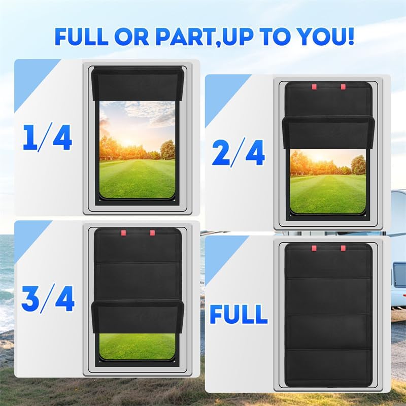 RV Door Window Shade,Magnetic RV Blackout Window Cover, 25x16in Foldable Campers Window Shade with 4 Straps,Hook and Loop Straps for Camping Vehicles,Trailer,RV