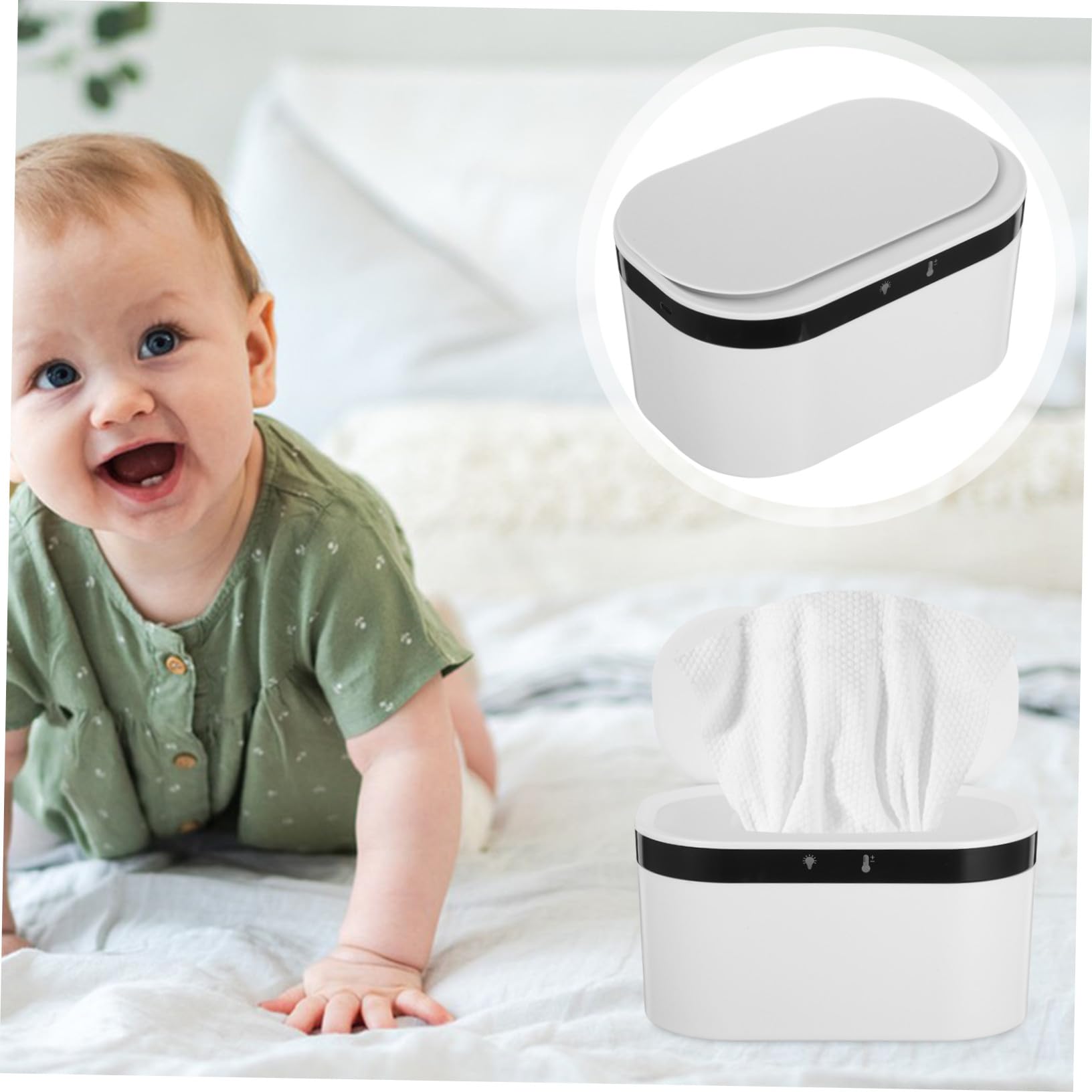 INOOMP Calentador de Toallitas para Bebés Caja de Calentamiento de Toallitas Calentador Portátil con Luz Nocturna para Recién Nacidos Uso Sala de Estar