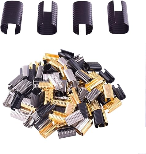 Clip de cuerda de cuero ajustable con tapa de extremo de metal, abrazadera de cable y cierre para manualidades de cordón de cuero con crimpados