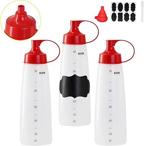 Belinlen Paquete de 3 botellas de 18.6 fl oz19 onzas de boca ancha para condimentos para salsa espesa, botellas de plástico para salsa con tapas