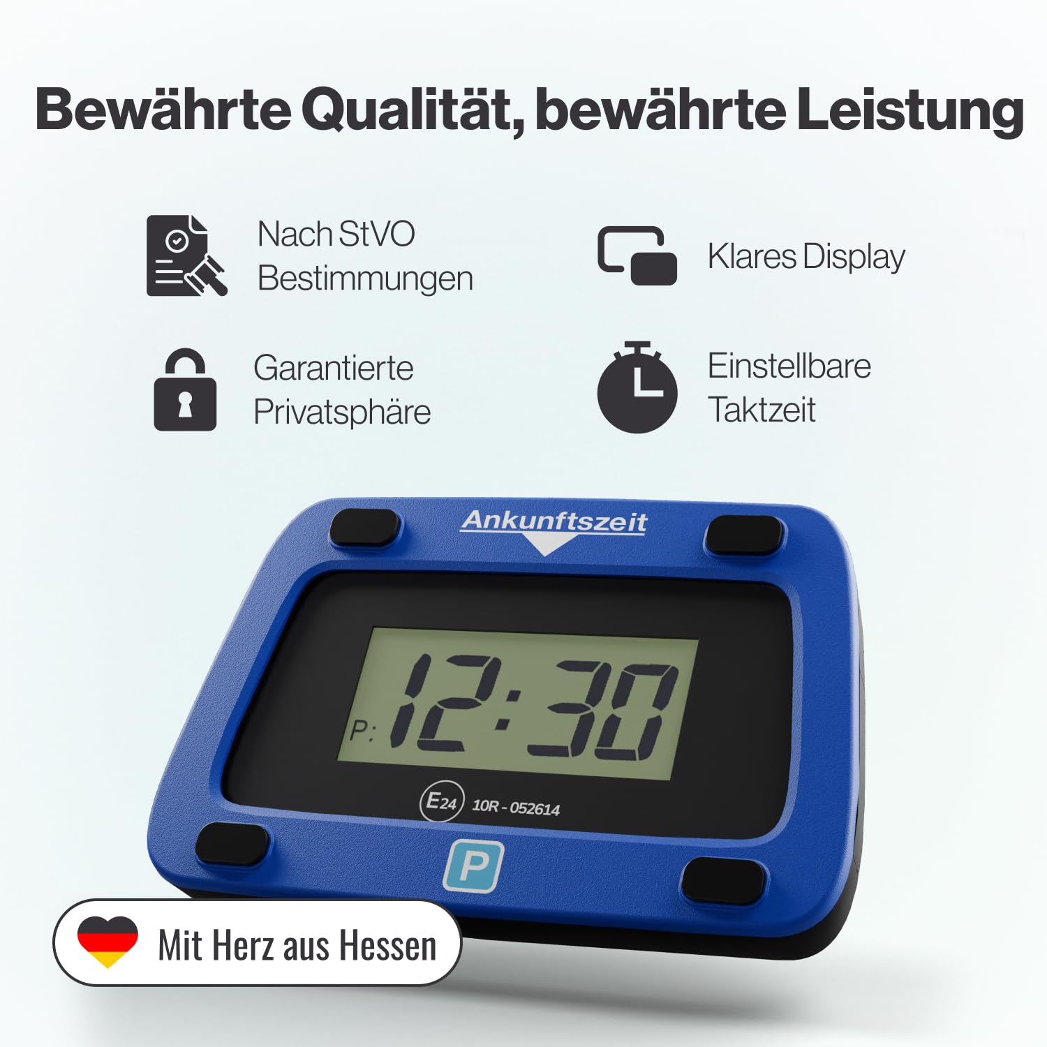 Parkwächter V0 Digitale Parkscheibe mit 2 Scheibenadapter, entspricht der Straßenverkehrsordung, elektronische Parkuhr für das Auto in blau 111 x 72 x 25 mm