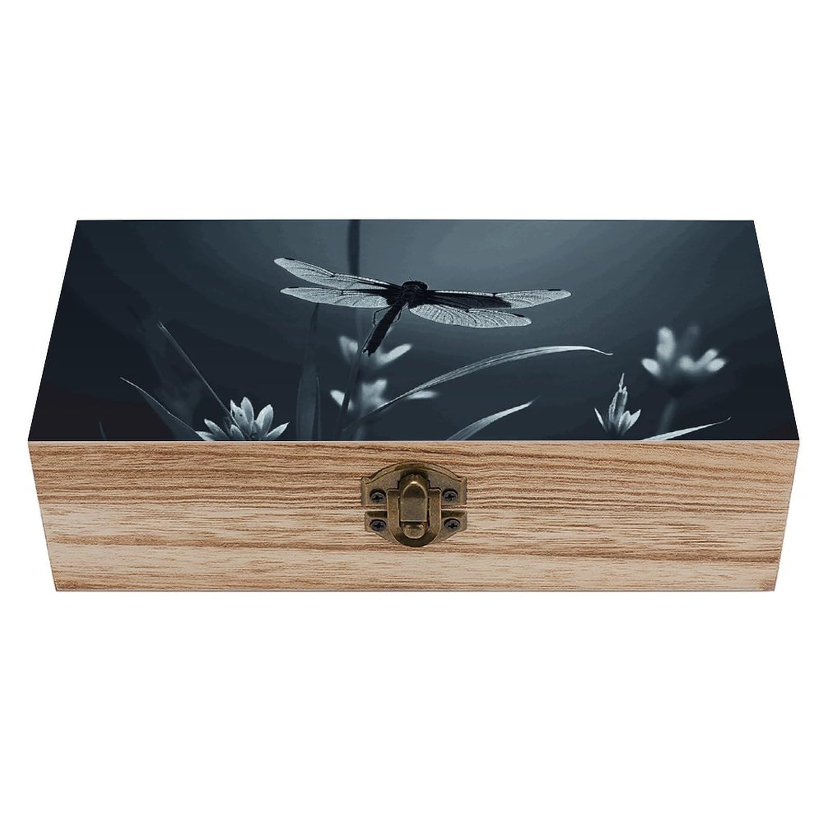 Dragonfly Silhouette Wooden Storage Box Exquisite Durable Wood Gift Case Sturdy Vintage Jewelry Wooden Chest for Art Hobbies Storage Keepsake Gift